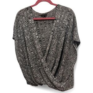 Eileen Fisher Gray Silk Linen Knit Cross Body Surplice Wrap Sweater Size XL